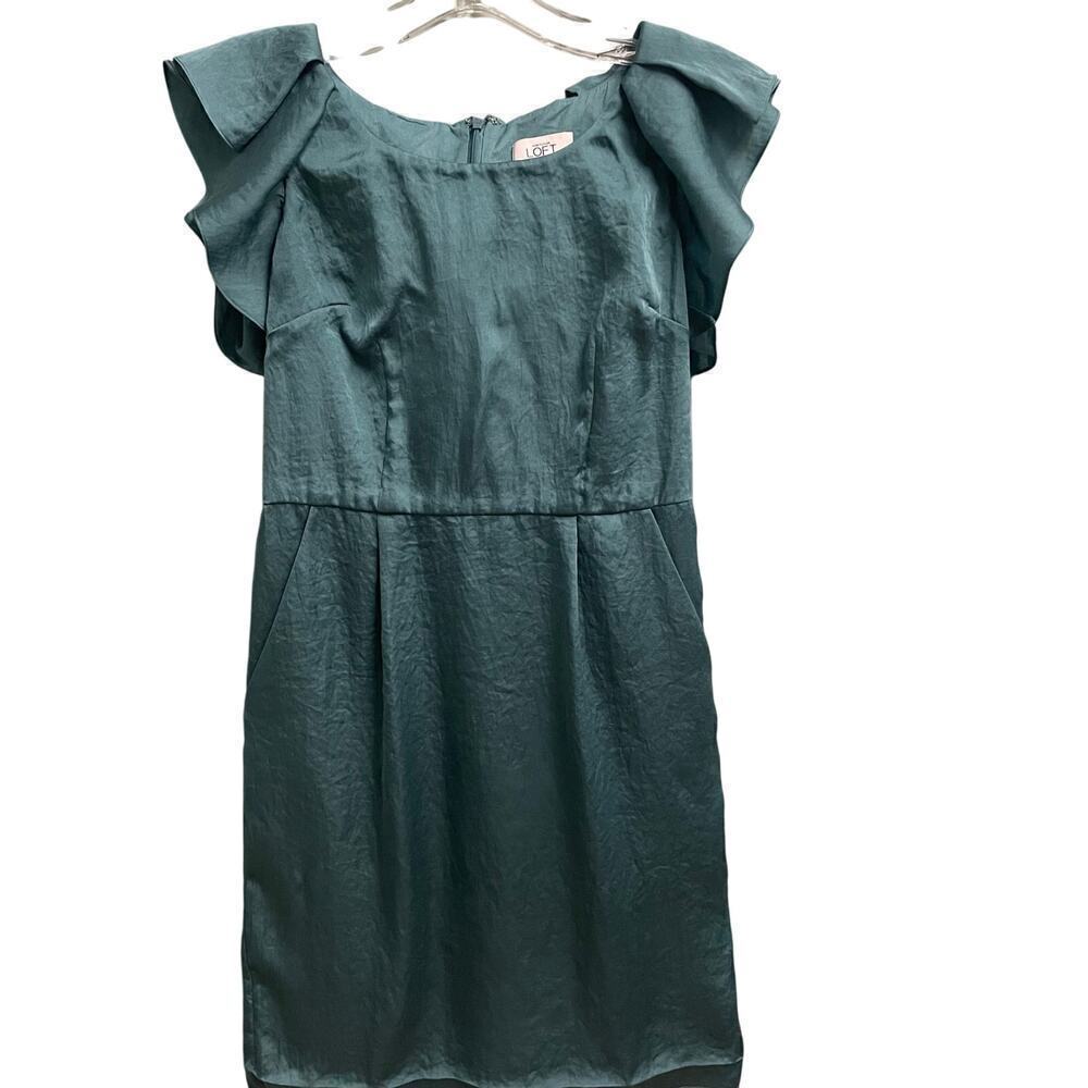 Loft Size 2 Ruffle Sleeve Silk Look Dress Party Cocktail Blue